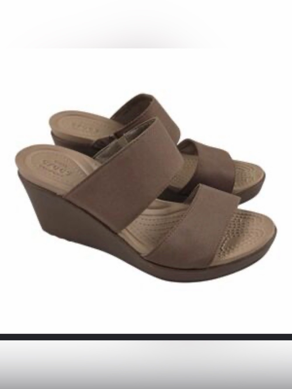 CROCS Two-Strap Brown Wedge Sandals